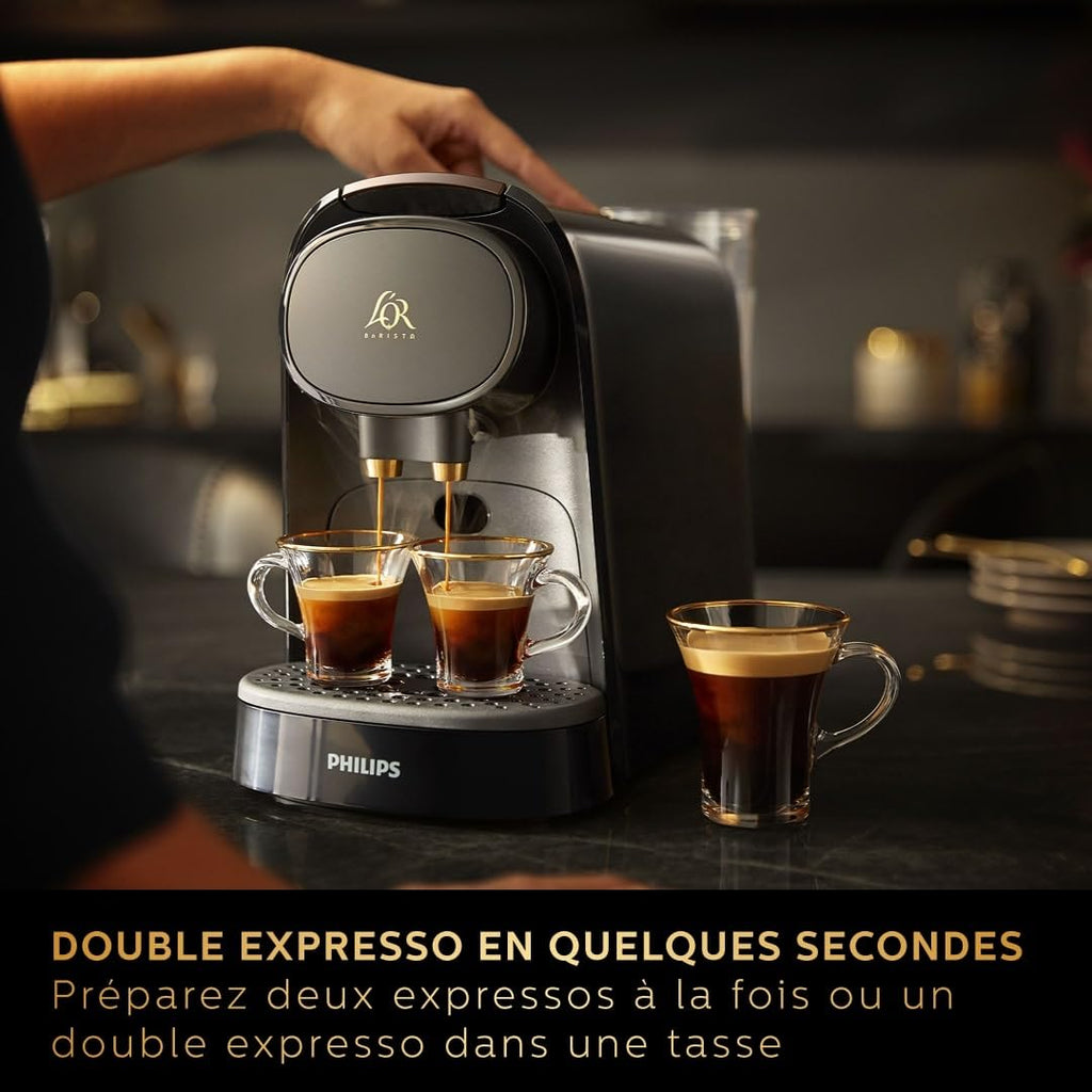 Machine à café à capsules L'OR Barista Double Shot – Noir / Levier Gris (LM8012/66) – vue 4 | Growory