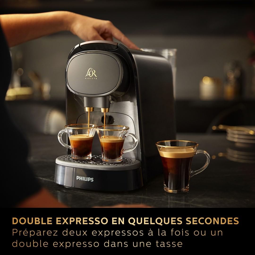 Machine à café à capsules L'OR Barista Double Shot – Noir / Levier Gris (LM8012/66) – vue 4 | Growory